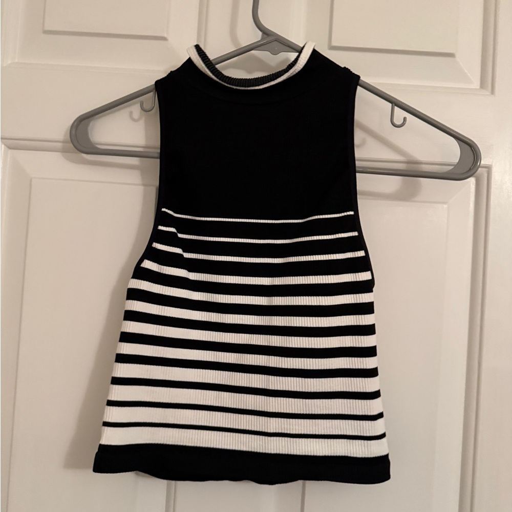Free People Black and White Striped Tank Top